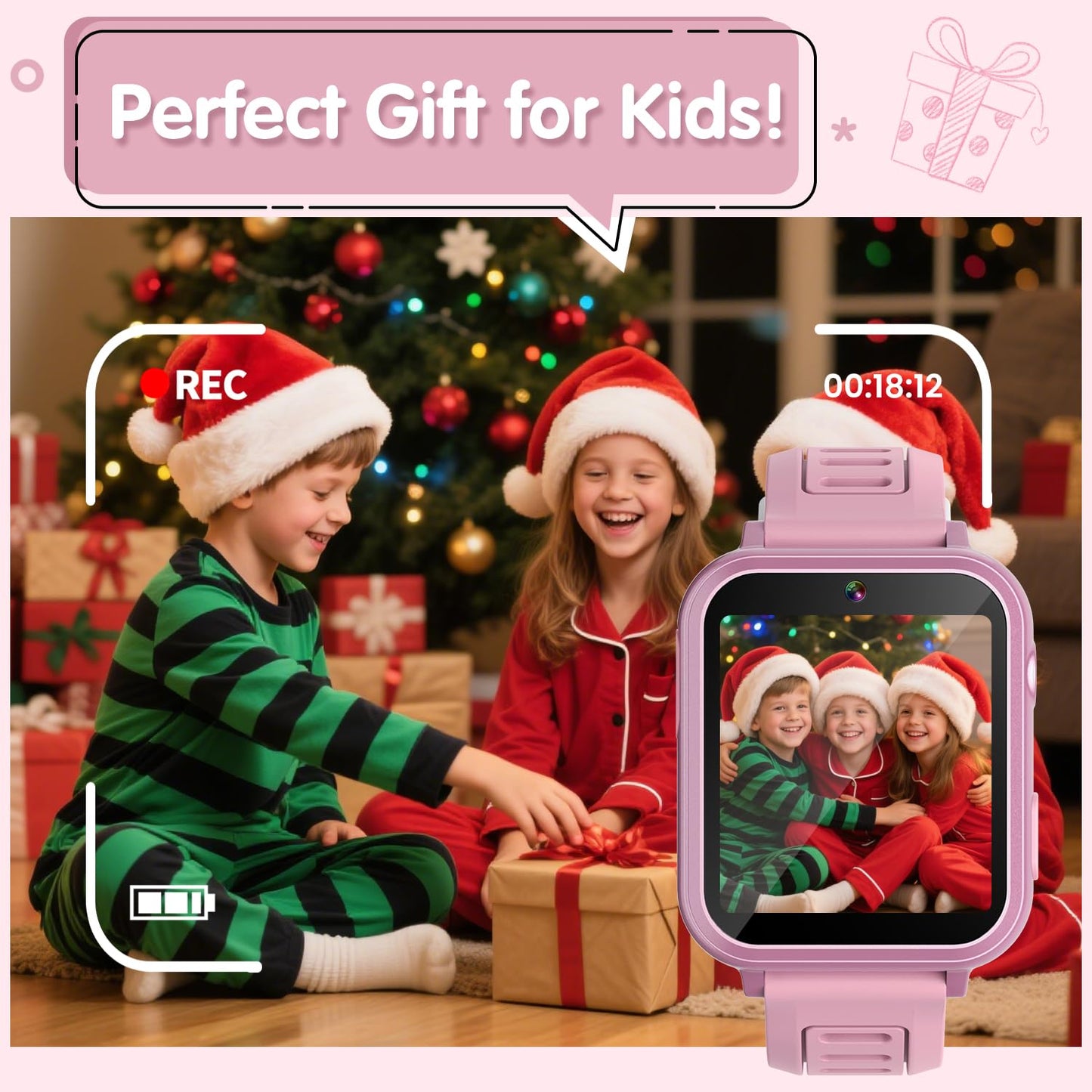 Wiszodet Smart Watch for Kids with 36 Games HD Touch Touchscreen Alarm Clock, Camera Music Player Pedometer Flashlight 12/24 hr Video & Audio Recording, Toys Gift for 3-12 Years Old Girls