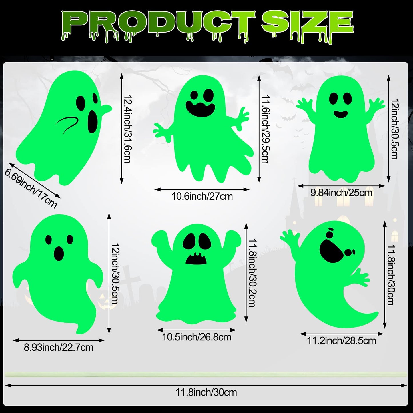 6 Pcs Halloween Yard Stakes Glow in The Dark with Green Fluorescent Layer Waterproof Plastic Cute Outdoor Sign Halloween Decorations for Lawn Patio Yard Garden Decoration (Ghost)