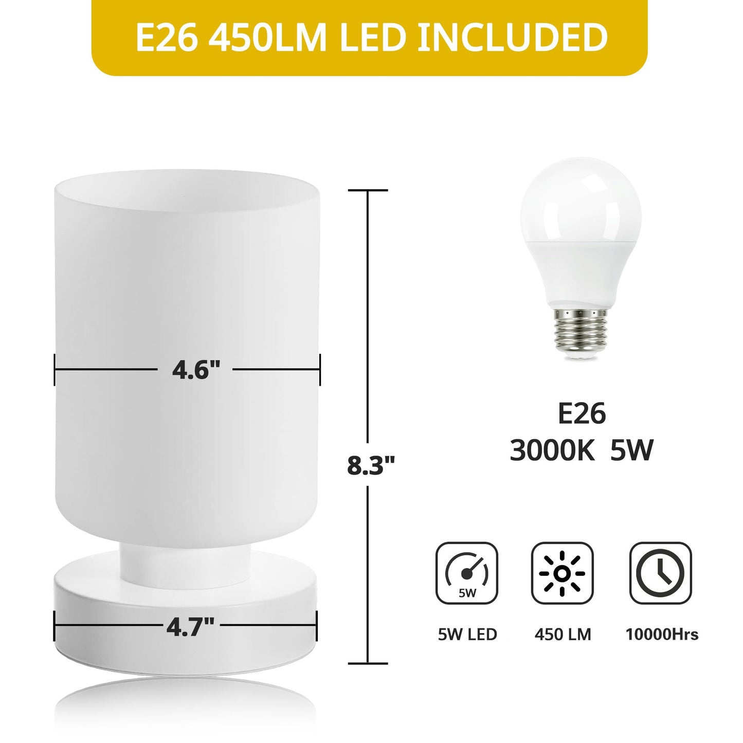 Wireless Rechargeable Bedside Table Lamps，5200mah Battery Operated, Stepless Dimming, Touch Lamps for Nightstand, 3000k Led Bulb, Simple Design
