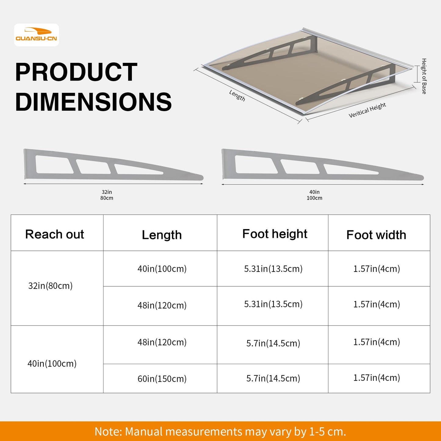 Window Awning Door Canopy,32x48 Inches Awnings for Doors Exterior with Sink,Polycarbonate Front Door Outdoor Patio Awning Canopy UV Rain Snow Sunlight, Window Awning with Sturdy Metal Bracket