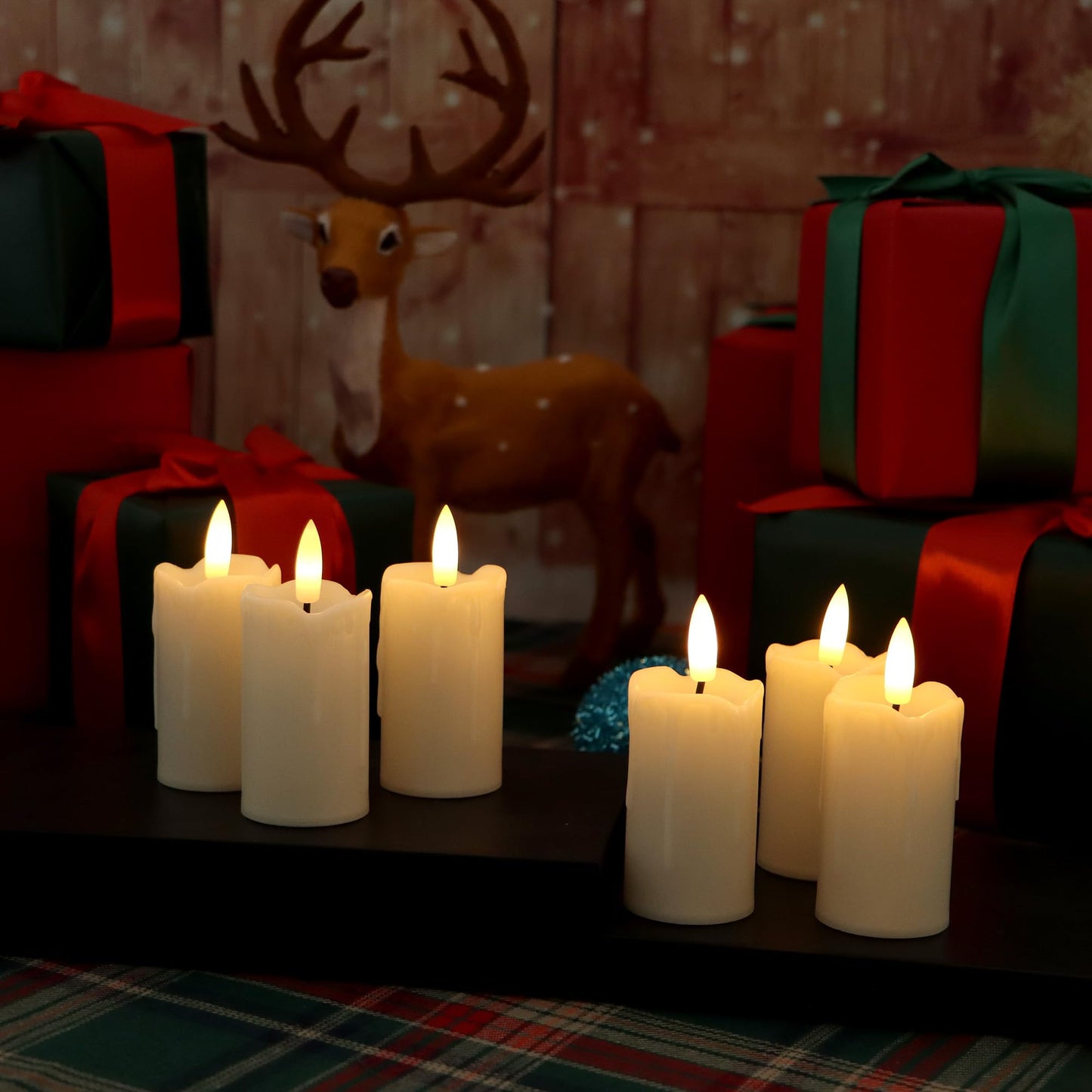 6 Pack Flameless Votive Candles with Timer(5 Hour) 1.5”x3.5” Realistic Black Wick Battery Operated Candles Dripping Fake LED Tealights for Halloween Christmas Wedding Party Holiday Decoration