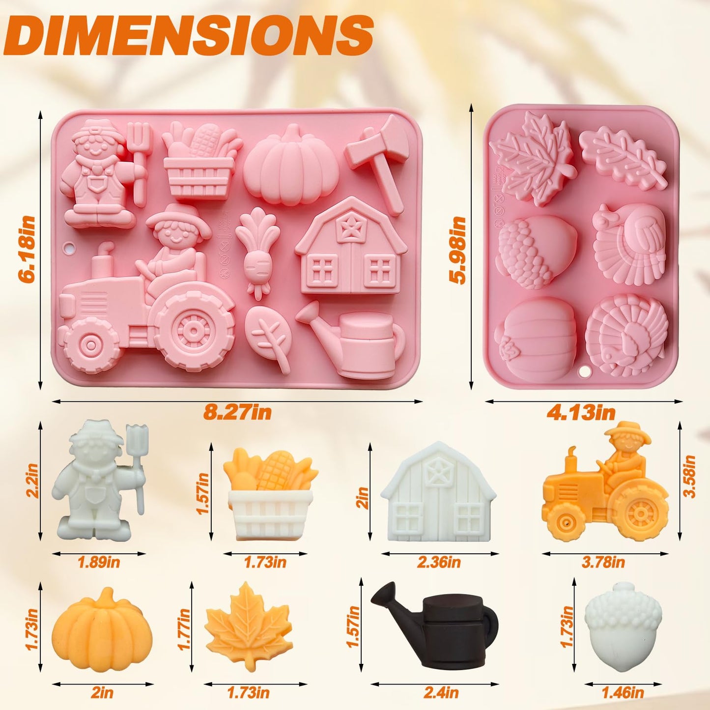 3D Pumpkin Silicone Mold Fall Silicone Chocolate Mold Halloween Thanksgiving Candy Molds Autumn Maple Leaf Acorn shape Cake Pan for Cake Cupcake Toppers Resin Candle Soap Making