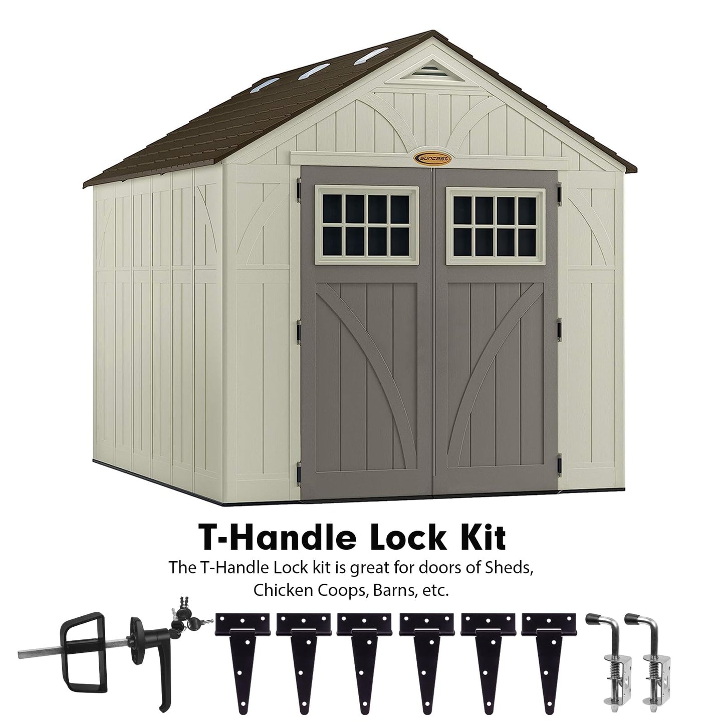 Hurrikom Shed Door Hardware Kit with Hinges, Latch, Lock, and Handle - Complete Gate Hardware Set for Your Shed Door