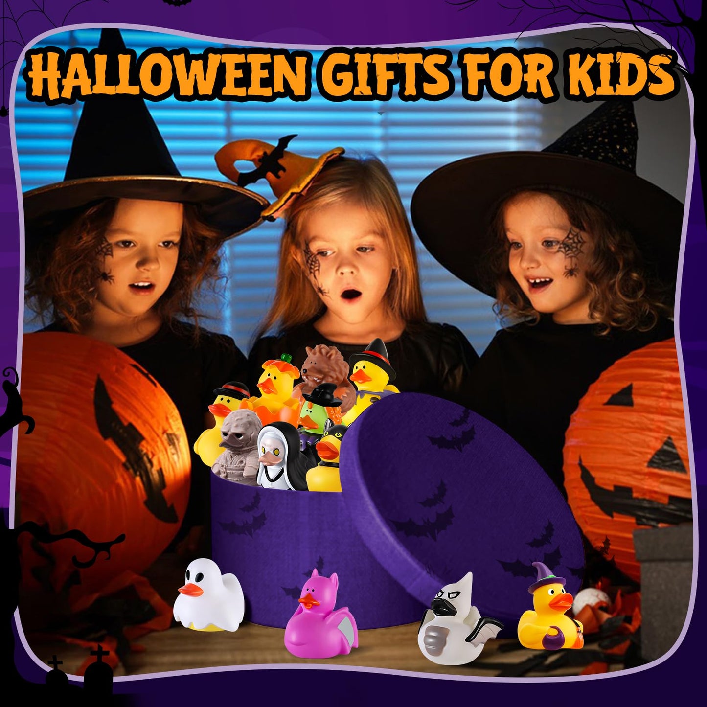 24 PCS Halloween Rubber Ducks with Bag, Bulk Halloween Ducks Toys for Jeeps Ducking Party Favors Goodie Bag Stuffers, Horror Ducks for Halloween Treats Non Candy Prizes Bath Toys Gifts for Kids