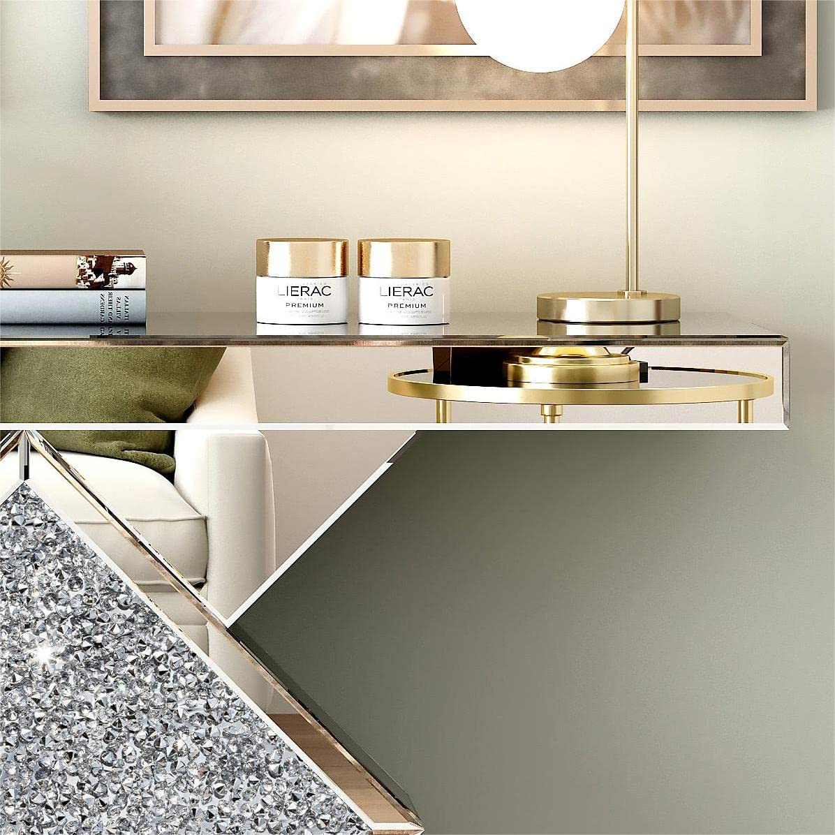 47.2'' Silver Console Table, Modern Entryway Tables with Diamond Shaped Mirror Finished, Glam Long Accent Narrow Table, Glass Sofa Table Foyer Table for Living Room Hallway Entrance