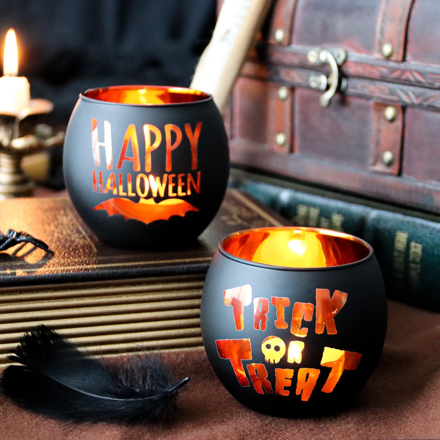 WDHODEC Halloween Candle Holders 6 Pieces Black Glass Votive Candle Holder for Halloween Wedding, Party, Table Centerpiece Décor Halloween Decorations Indoor and Outdoor