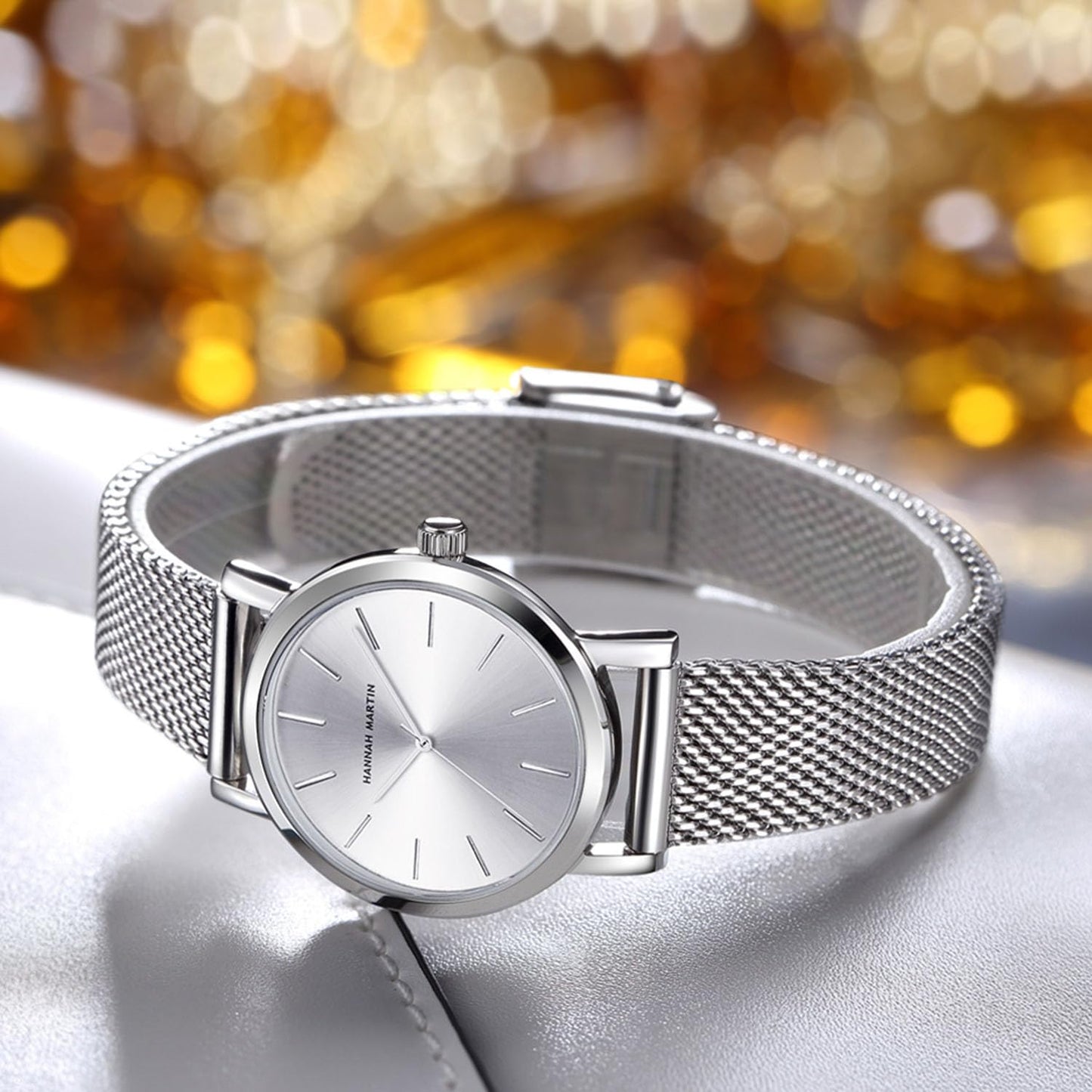 Women Watches Minimalist Fashion Quartz Wrist Watch Party Dress Bracelet Watch for Ladies with Stainless Steel Mesh Band (Silver)