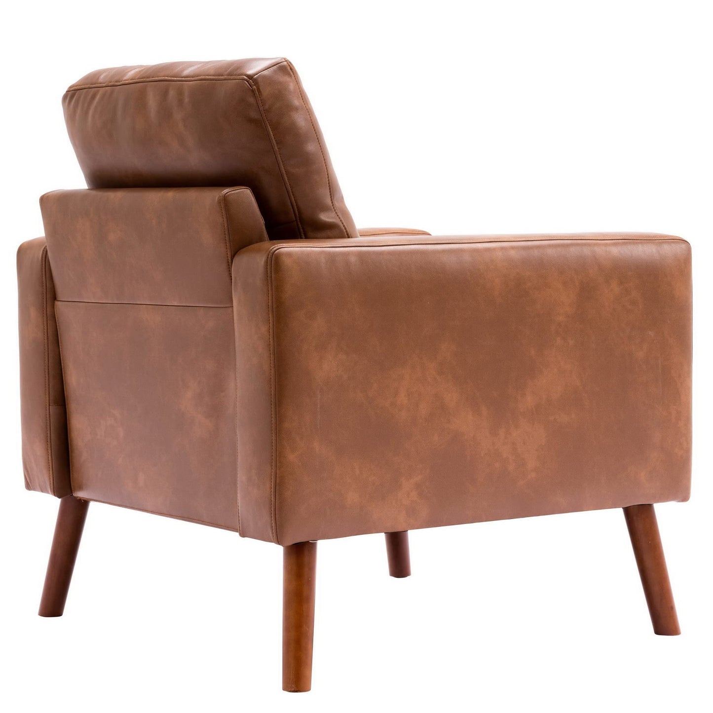 Wahson Accent Chairs Set of 2, Faux Leather Tufted Single Sofa, Brown Oversized Club Chair, Mid Century Modern Armchair with Wood Legs for Reading/Living Room/Bedroom