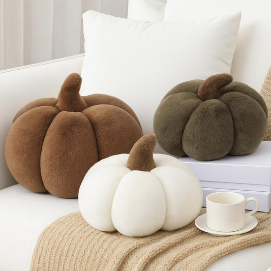 Wonderjune 3 Pcs Pumpkin Pillows Plush Fall 3D Pumpkin Shaped Pillows Decorative Rustic Farmhouse Plush Cushion for Halloween Thanksgiving Autumn Home Sofa Couch Bed Decor Gift(Neutral Color)