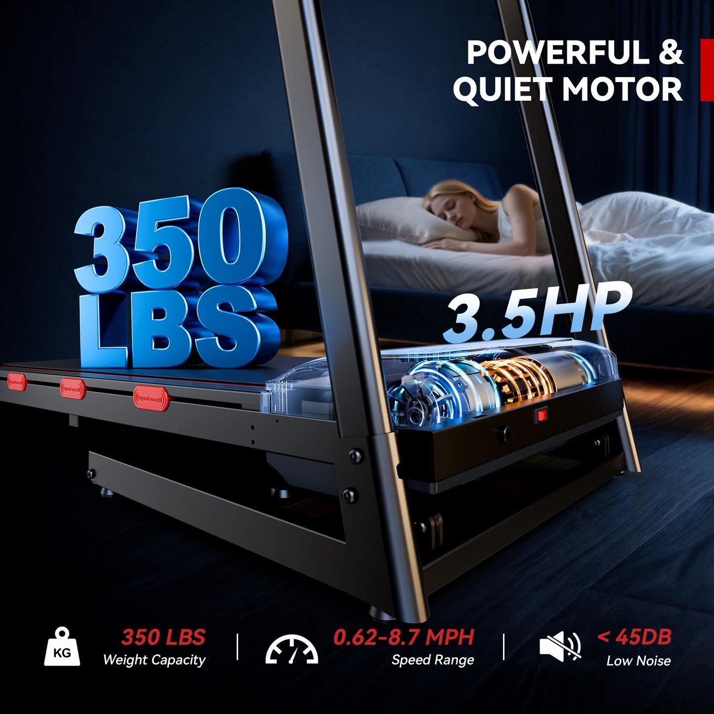 8.7MPH Incline Treadmill for Running and Walking, 3.5HP Quiet BLDC Treadmills for Home with Double Deck Technology, 350 lbs Weight Capacity, APP, Heart Rate