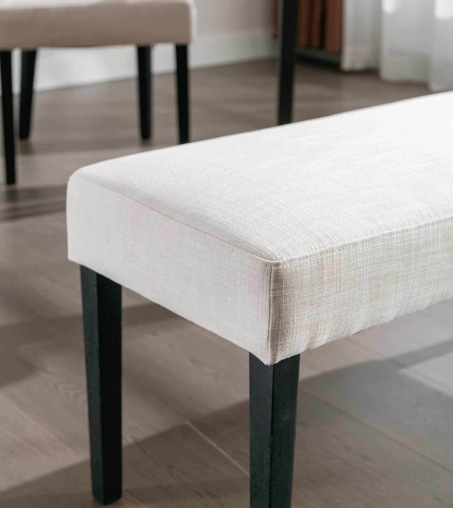 Wahson Farmhouse Linen Upholstered Dining Bench, 45" Long Dining Room Bench Seat with Black Wood Legs, Beige