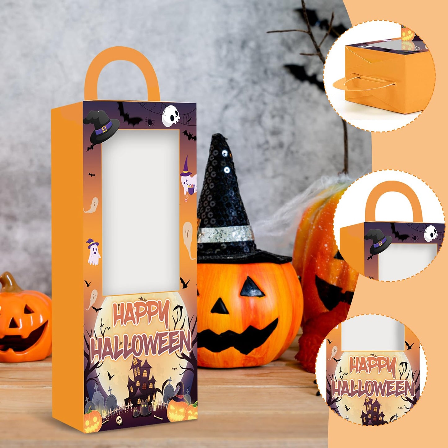 12PCS Halloween Party Favor Boxes Trick or Treat Gift Candy Boxes Happy Halloween Goodie Bag for Birthday Party Decor Supplies (4.8 x 4.8 x 9.5 in)