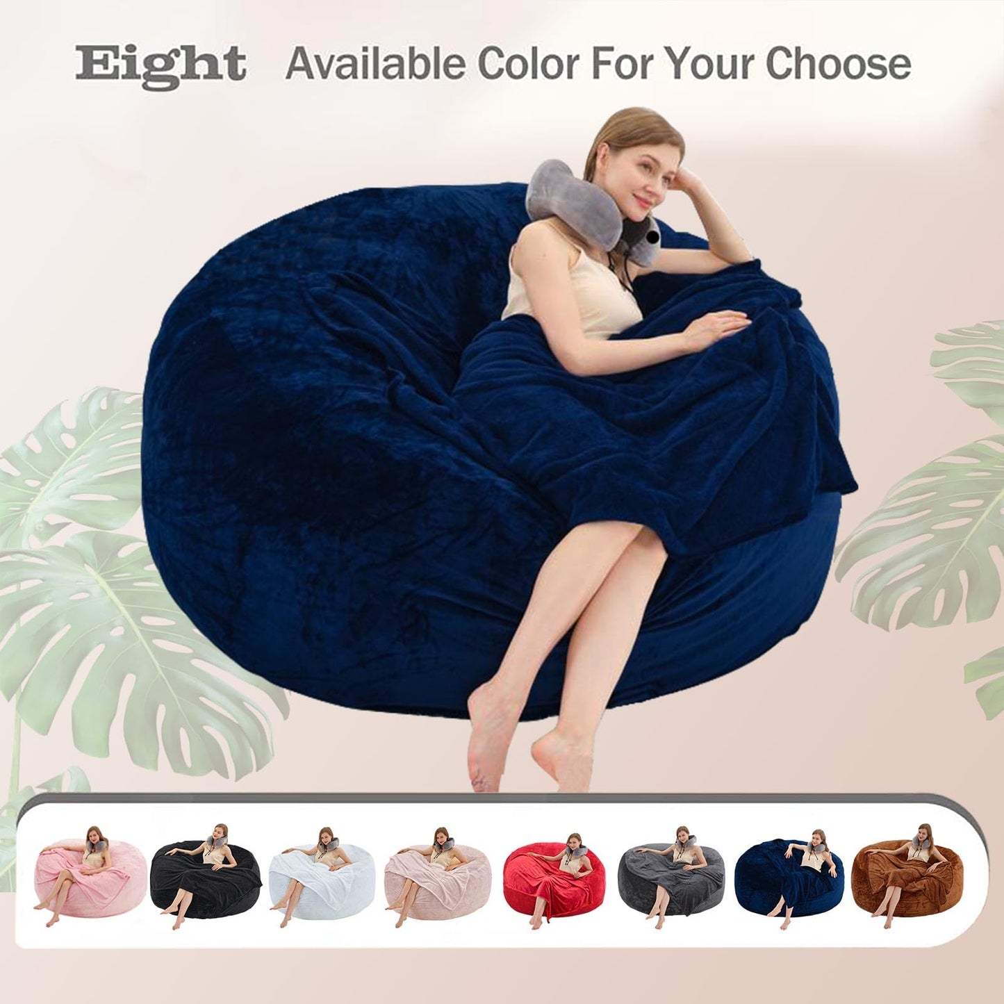 6FT Oversized Bean Bag，Bean Bag Chair with Filler Included，Foam Chairs for Adults，Memory Foam Bean Bag，Washable Soft Flannel, Suitable for Reading Leisure Chairs in Living Room.(Blue, 6FT)