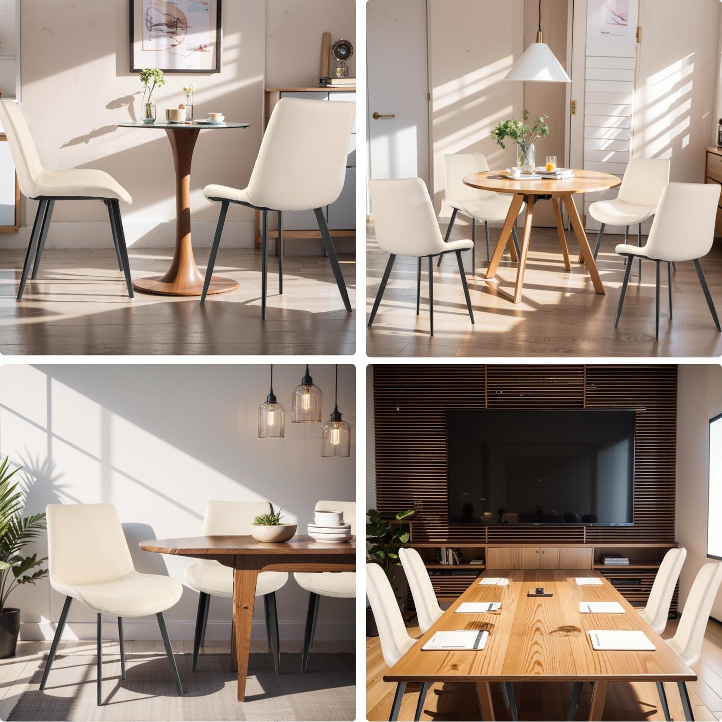 Aimerive Dining Chairs Set of 4, Faux Leather Dining Chairs, Upholstered Chair, Modern Dining Room Chairs with Black Metal Legs, Beige