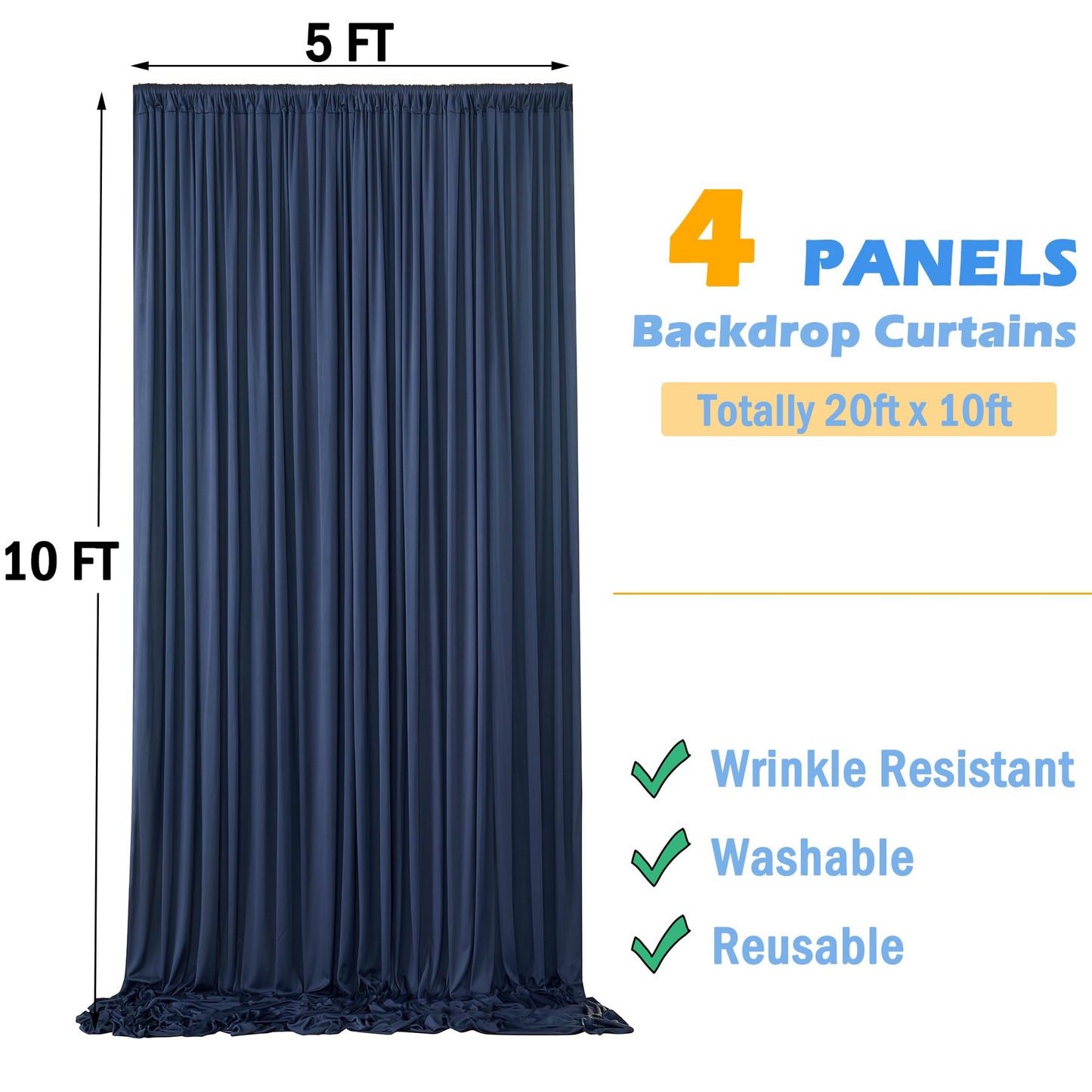 20ftx10ft Navy Blue Backdrop Curtains for Party Background, Wrinkle Free Navy Photo Curtains Backdrop Drapes 4 Panels Back Drop Cloth for Wedding Birthday Photography Baby Shower Decor