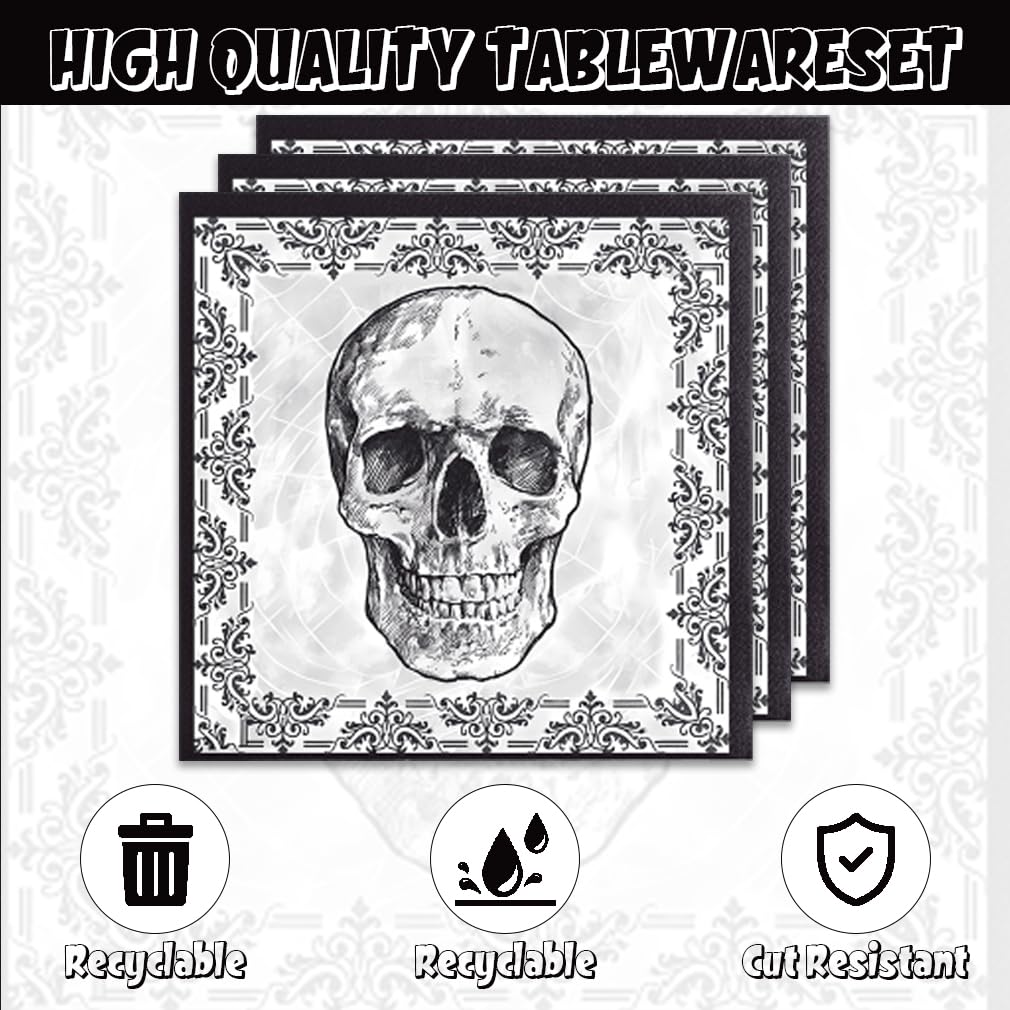 40Pcs Skull Party Supplies 20 Plates + 20 Napkin Halloween Birthday Party Decorations (Halloween Skull)