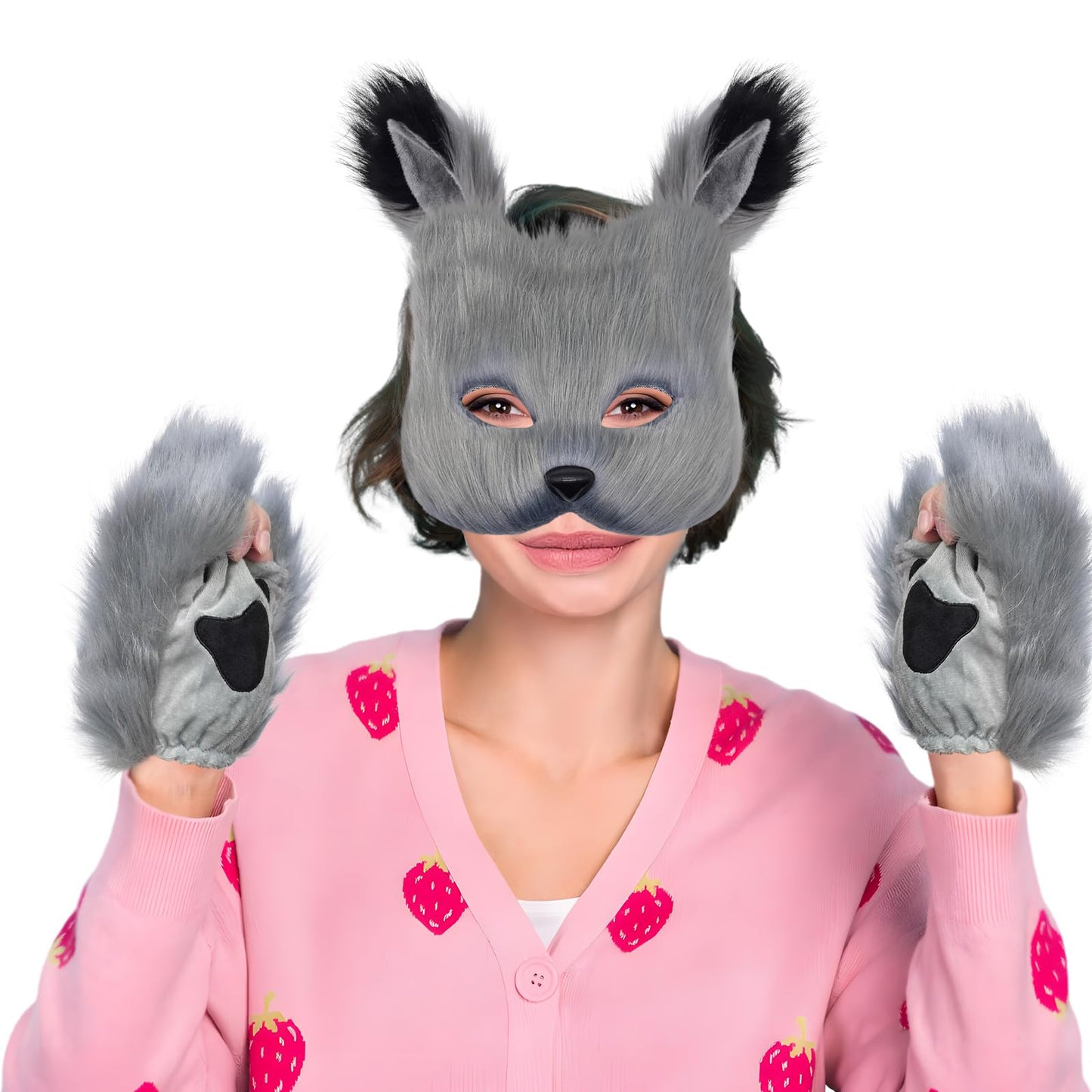XonyiCos Cat Therian Mask and Tail Set for Women - Furry Fox and Wolf Mask for Halloween Masquerade