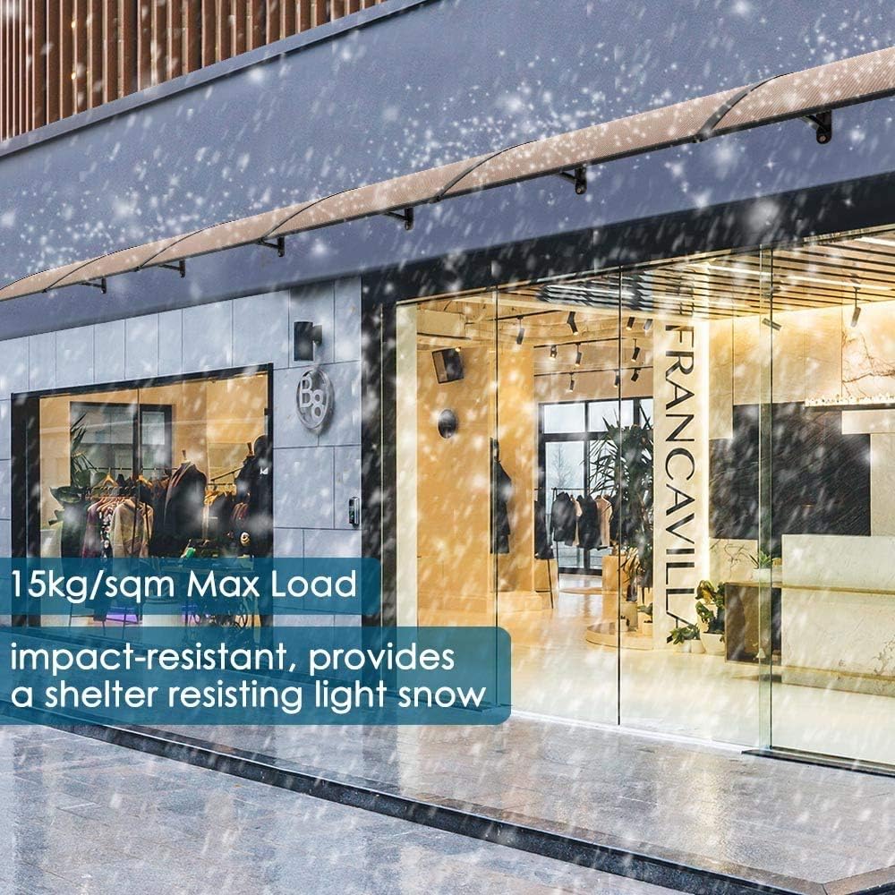 Window Awning Outdoor Polycarbonate Hollow Sheetfor Doors Polycarbonate Cover Patio Door Awning Rain Snow Sunlight(Silver Canopy + Black Bracket, 40" x 40")