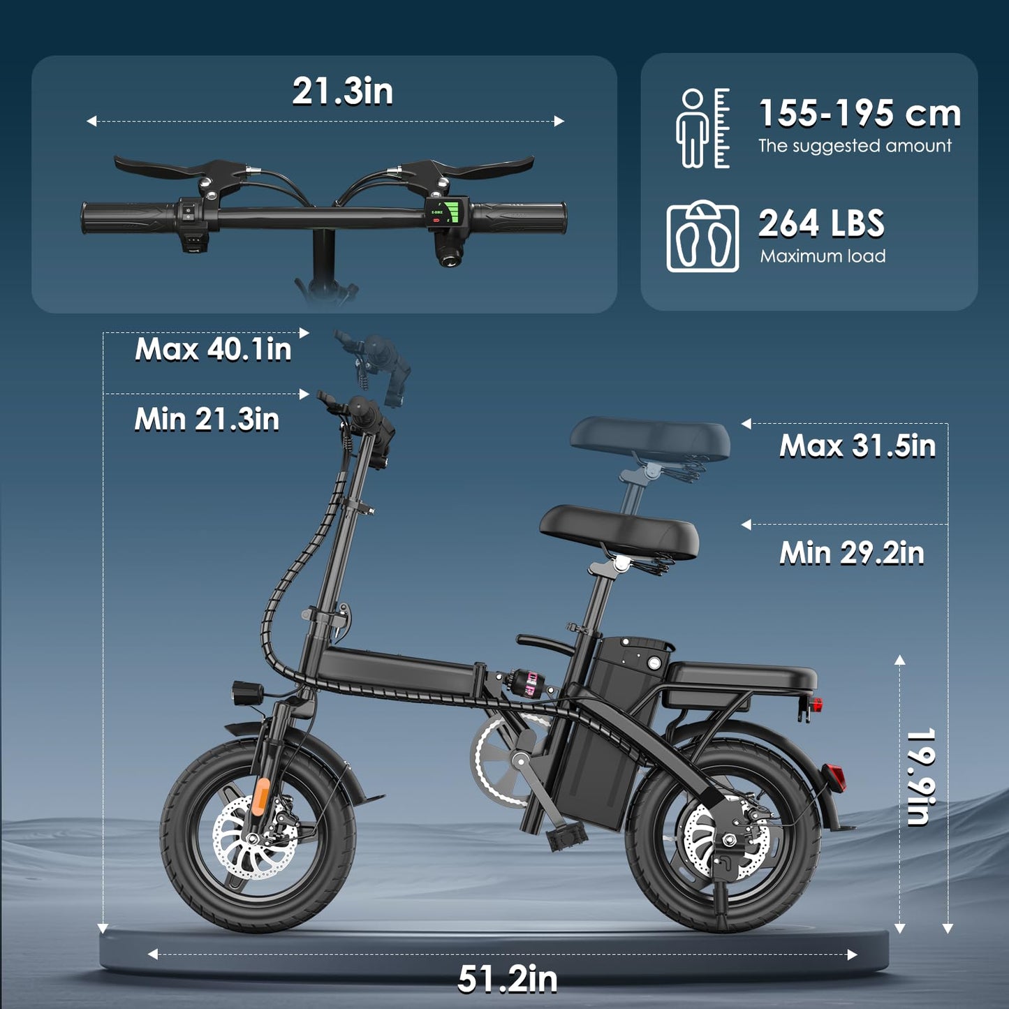Folding Electric Bike for Adults and Teens, 14" Foldable E-Bike with 500W Motor, Commuter Mini E Bikes with 48V Removable Battery UL 2849 Certified, Electric Bicycle with 25 Miles PAS Range (Black)