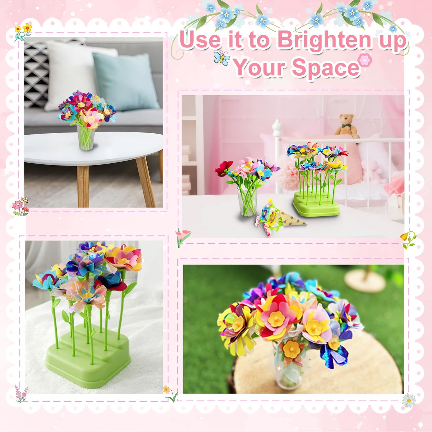 Xuoent Fabric Flower Bouquets Toys, Kids Craft Kits Ages 4-12, DIY Flower Making Kit, Creative Arts and Crafts for Kids, 4 5 6 7 8 Year Old Girl Birthday Gift