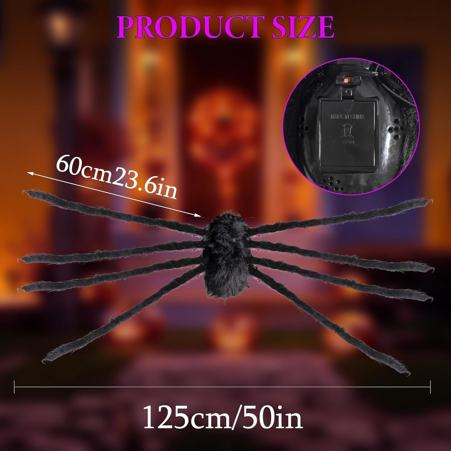 2 Pack 4.2Ft Halloween Giant Spider,Light up Spider with 24 Purple and Orange Lights,Light up Halloween Decorations Outside,for Yard Haunted House Window Party Porch Indoor Outside Decor