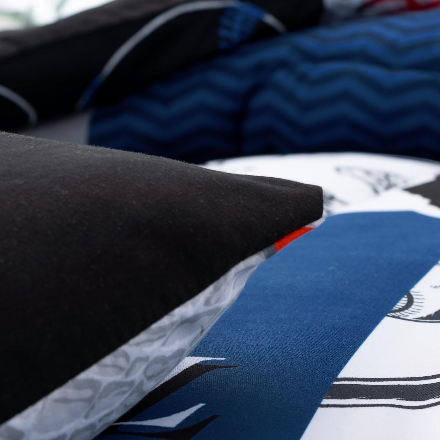 A Nice Night Sports Geometric Grid Black Patchwork Baseball Printed for Boys Twin 6Pcs Bed in A Bag Comforter Bedding Set,Blue