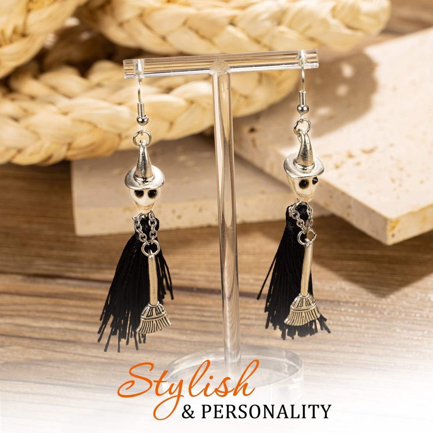Witch Halloween Earrings Skull Skeleton Tassel Earrings for Women Girls, Witch Accessories Gothic Jewelry