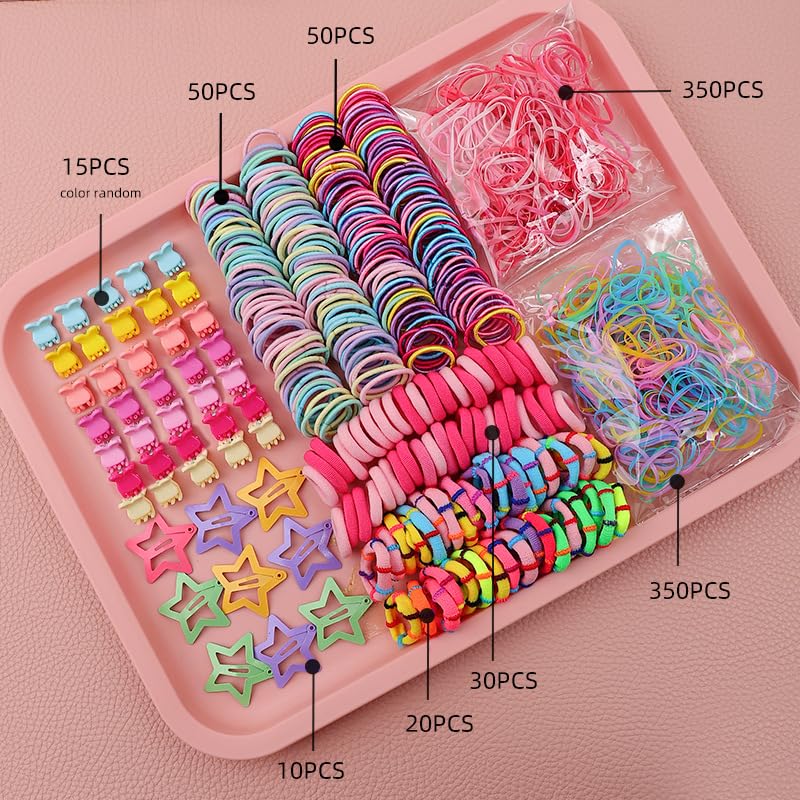 889 pcs Elastic Hair Bands for Girls Hair Accessories Ponytail Holders Colorful Rubber Bands Set with 14 pcs Cute Hair Clip