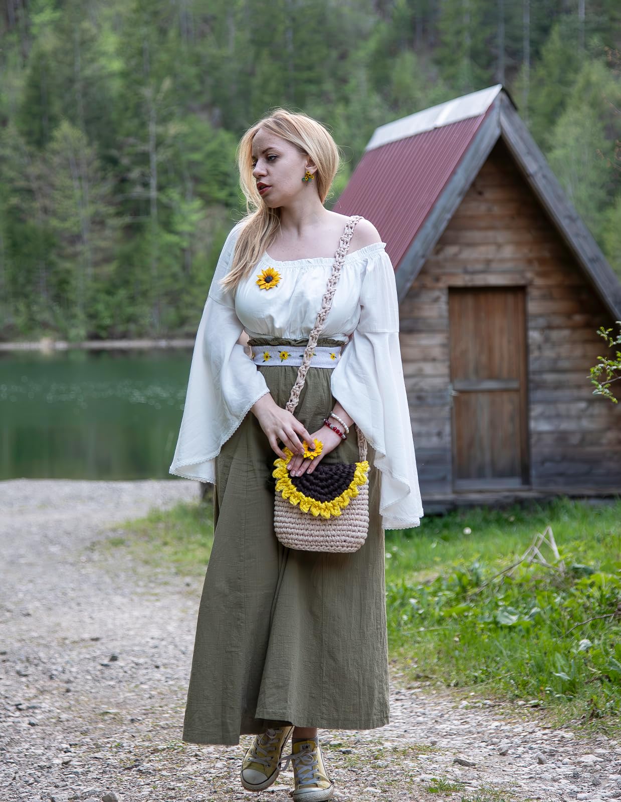 White Off The Shoulder Tops for Women 2024 Smocked Summer Peasant Blouse Bell Sleeve Top Renaissance Shirt White M