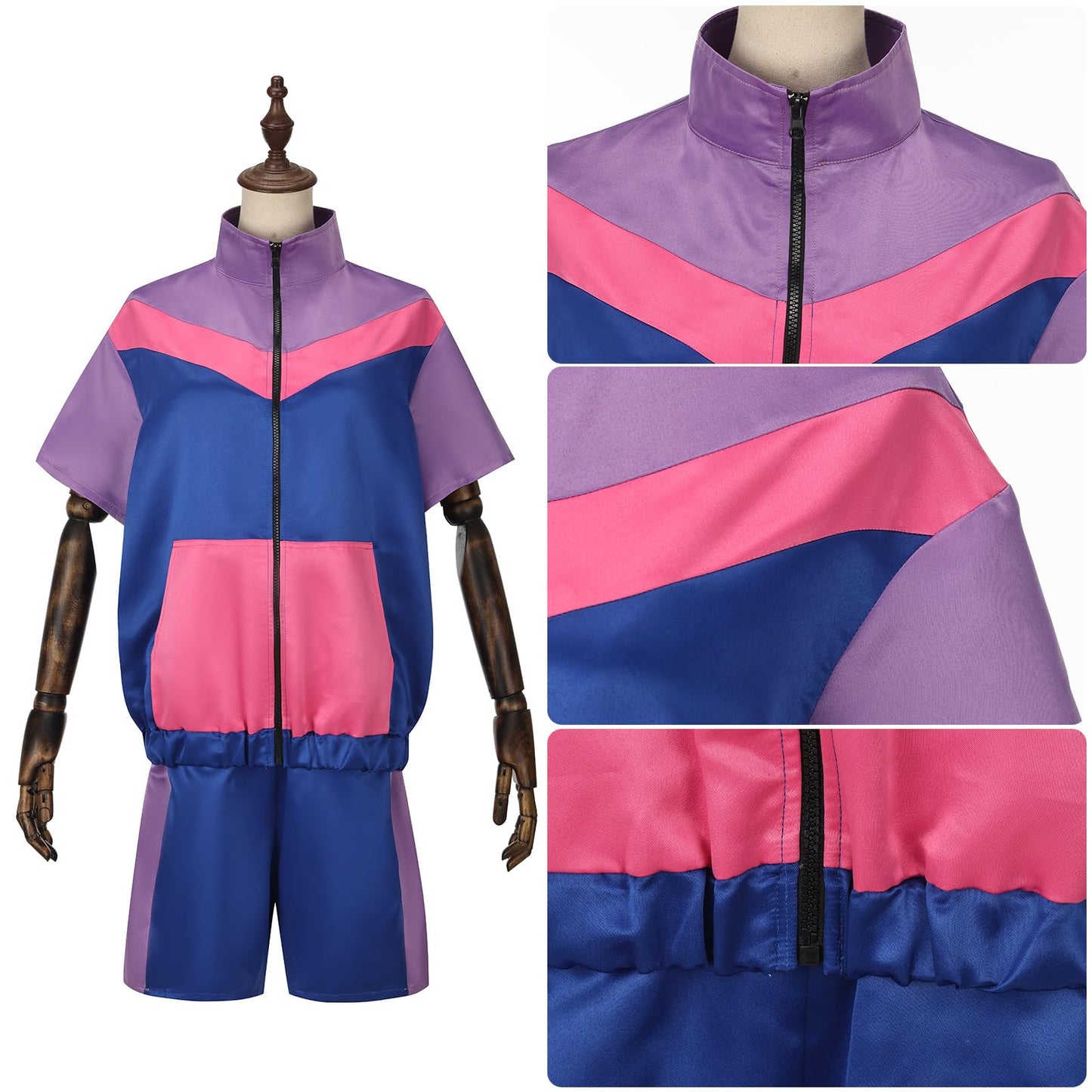 Womens 80s 90s Outfits Halloween Short Sleeve Jacket Shorts Tracksuits Retro Windbreaker Sets (Purple, Small)