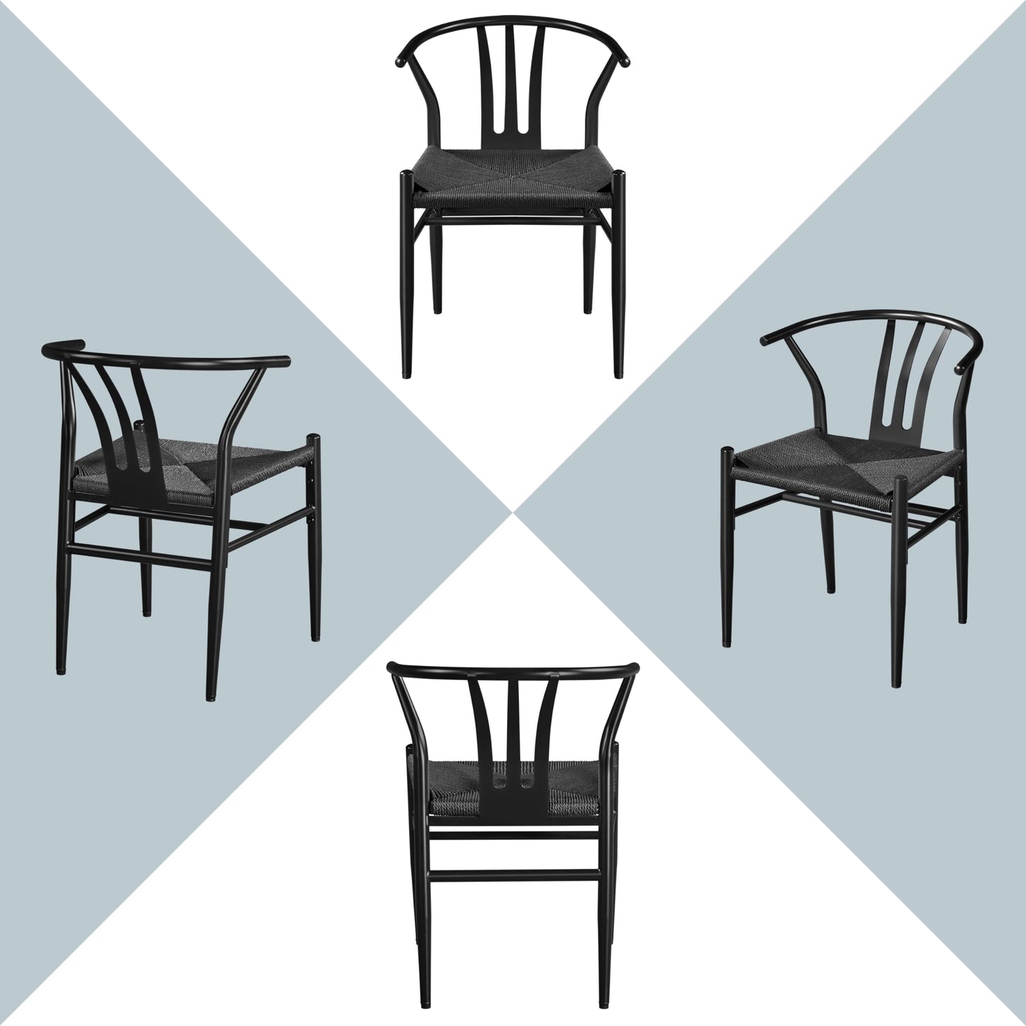 Yaheetech Weave Chair Hemp Seat Chair for Kitchen, Dining, Living Room Set of 2, Full Black