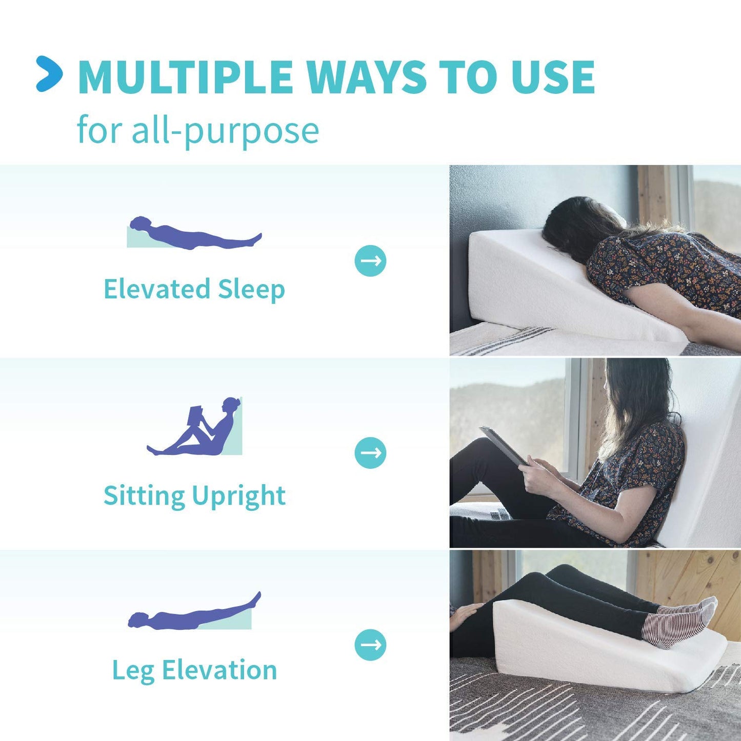 Vivalife Bed Wedge Pillow Gel Memory Foam Top - Cooling Elevated Support Cushion for Lower Back Pain, Acid Reflux, Heartburn, Allergies, Snoring - Ultra Soft Breathable Cover (10 Inch Wedge)