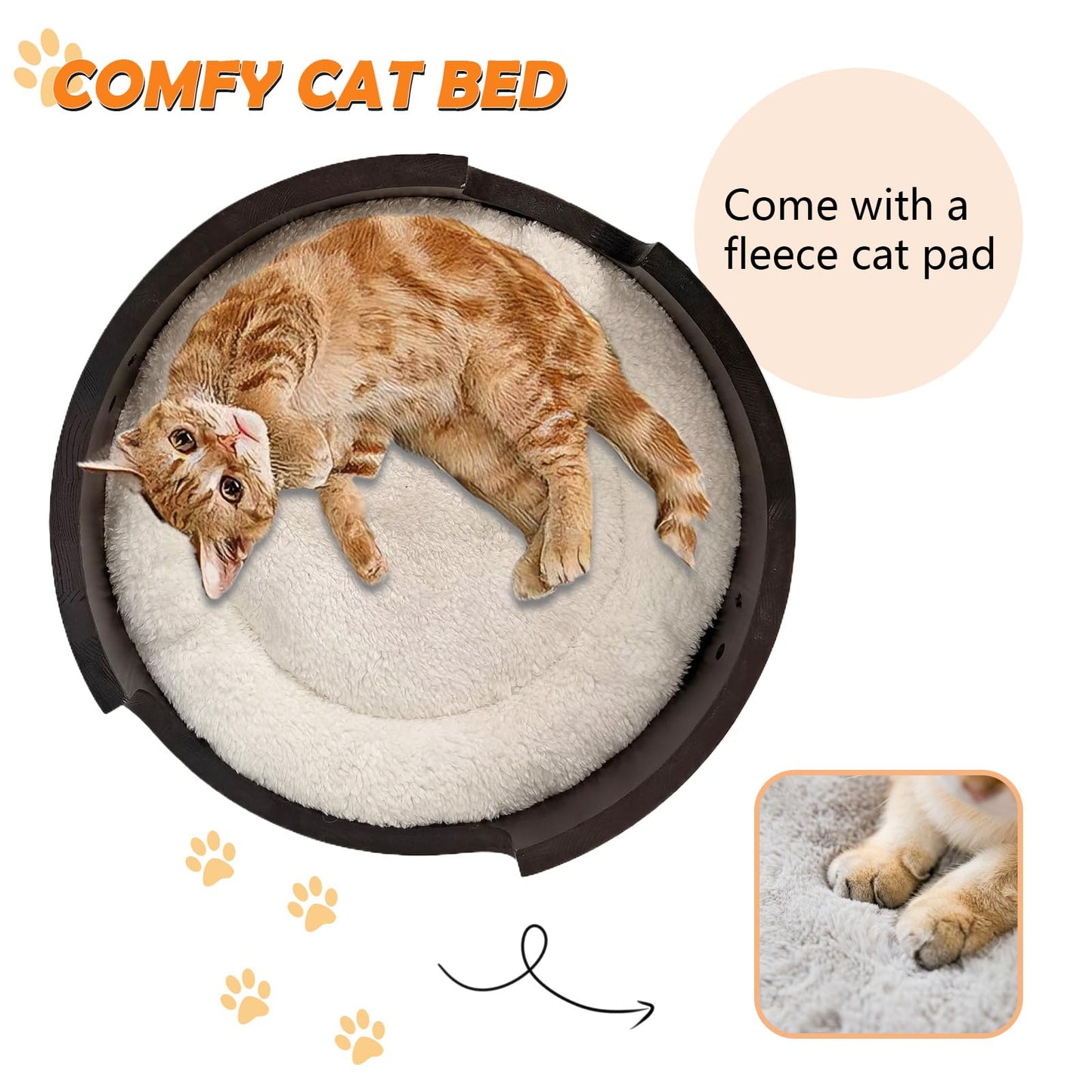XZKING Cat Desk Bed- Adjustable Wooden Cat Bed for Home Office and Study Rooms, Desktop Kitten Furniture Attachment with Pet Mat, Ball, Mouse (Large)