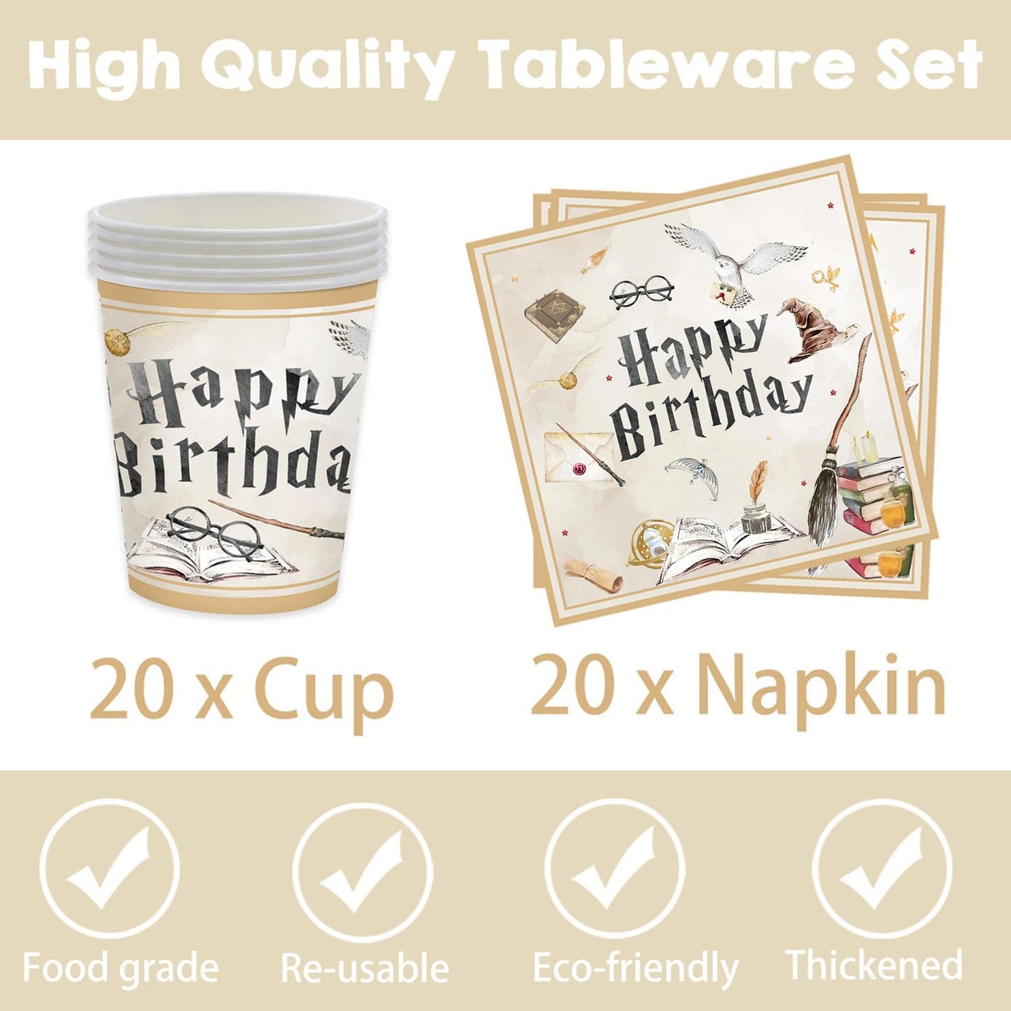 140PCS Birthday Party Paper Plates Napkins Birthday Party Supplies Paper Cups Dessert Plates Kids Boys Birthday Decorations Set for 20 Guests