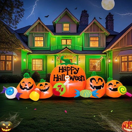 8FT Halloween Inflatable Decorations Outdoor, Halloween Decoration Outdoor Inflatable Pumpkin Combo with LED Blow Up Inflatables for Holiday Garden Yard Lawn Décor