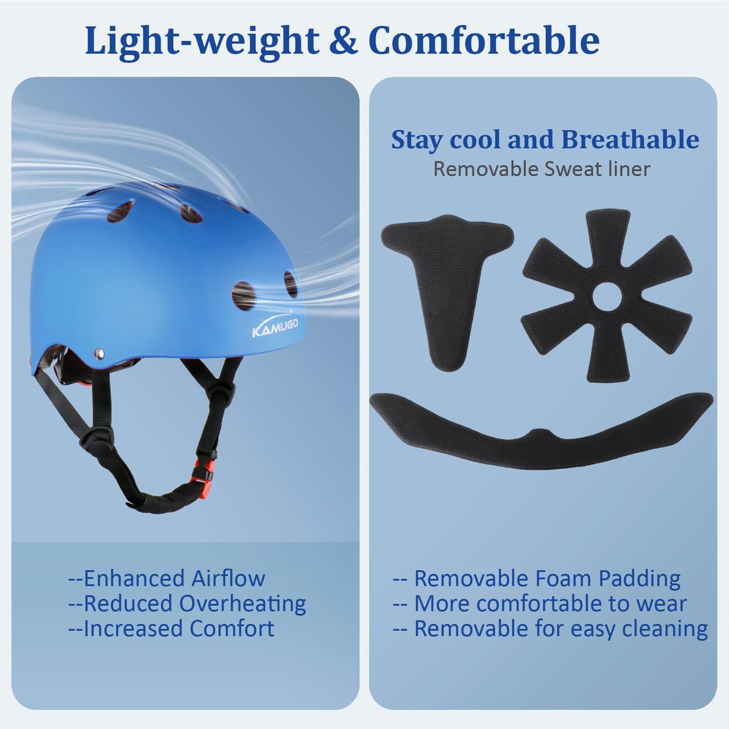 KAMUGO Kids Adjustable Helmet, Suitable for Toddler Kids Ages 2-8 Boys Girls, Multi-Sport Safety Cycling Skating Scooter Helmet (Blue, Small)