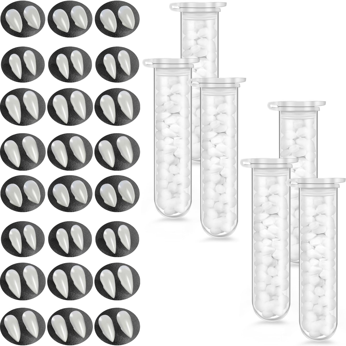 24 Pairs Vampire Teeth for Cosplay-4 Size Fake Fangs with 6 Tube Solid Adhesive for Halloween Props, Anime Party Dress Up Costume Masquerade Accessory Gift for Christmas Party