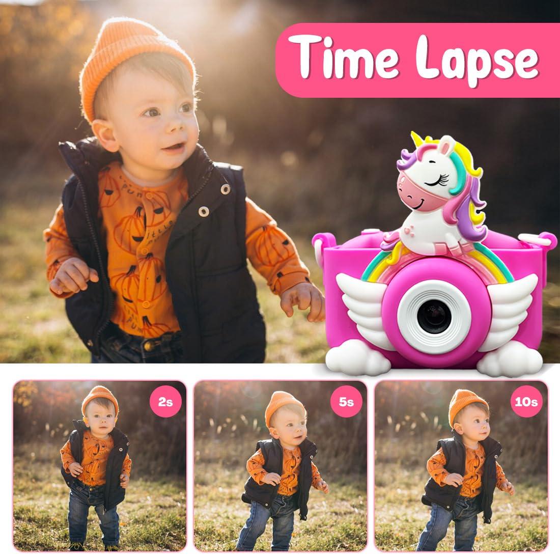Wembley Kids Camera 3+ Year Old Girl Gift 32GB SD Card 1080P HD Video Adorable Selfie Unicorn Digital Toddler Camera for Kids Toys Boys Birthday Gift for 3-12 Years Old Girls - Pink