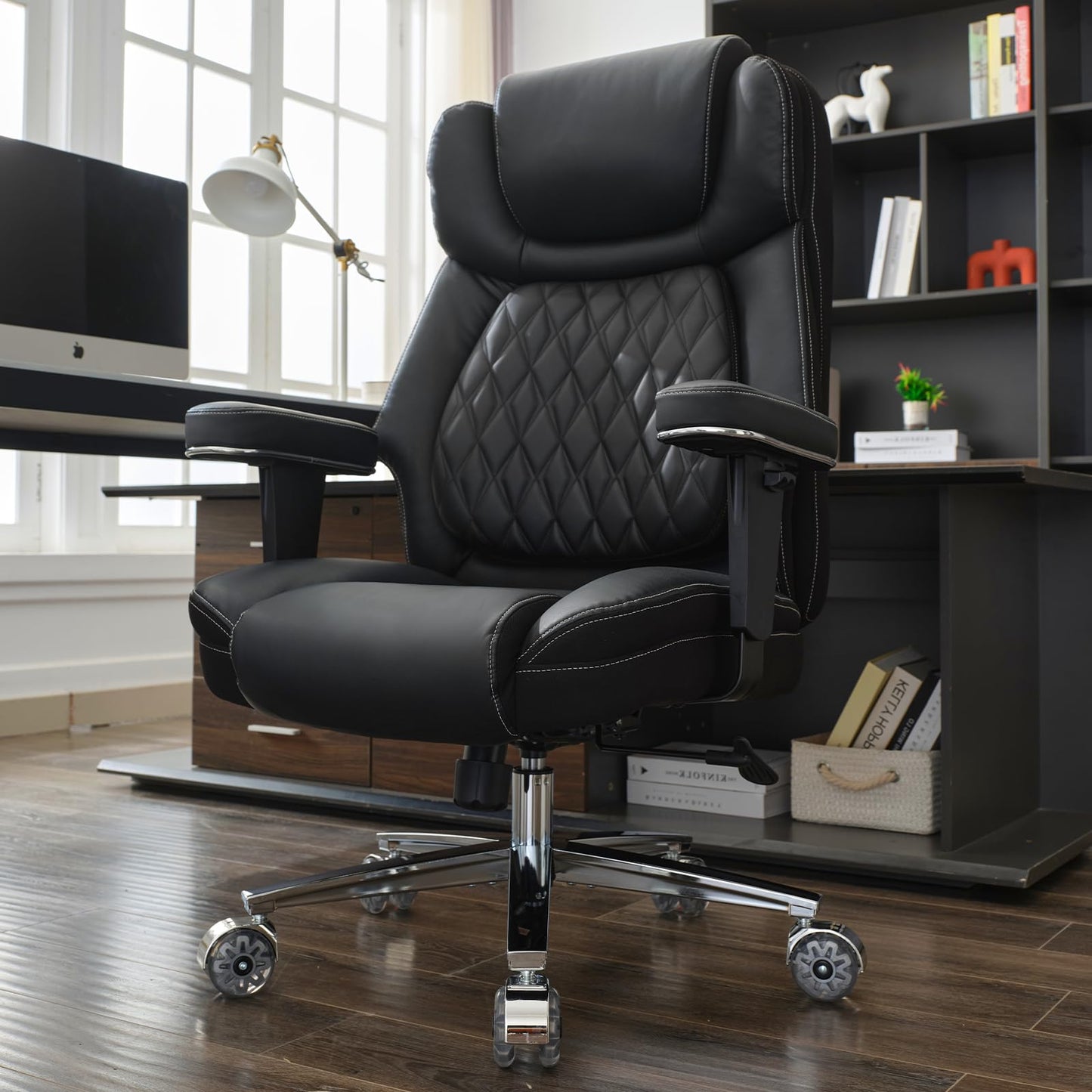800lbs Big and Tall Office Chair,Heavy Duty Office Chairs,Executive Computer Desk Chair Work Chairs, Thick Padded Strong Metal Base Quiet Wheels, Ergonomic Design for Back Pain