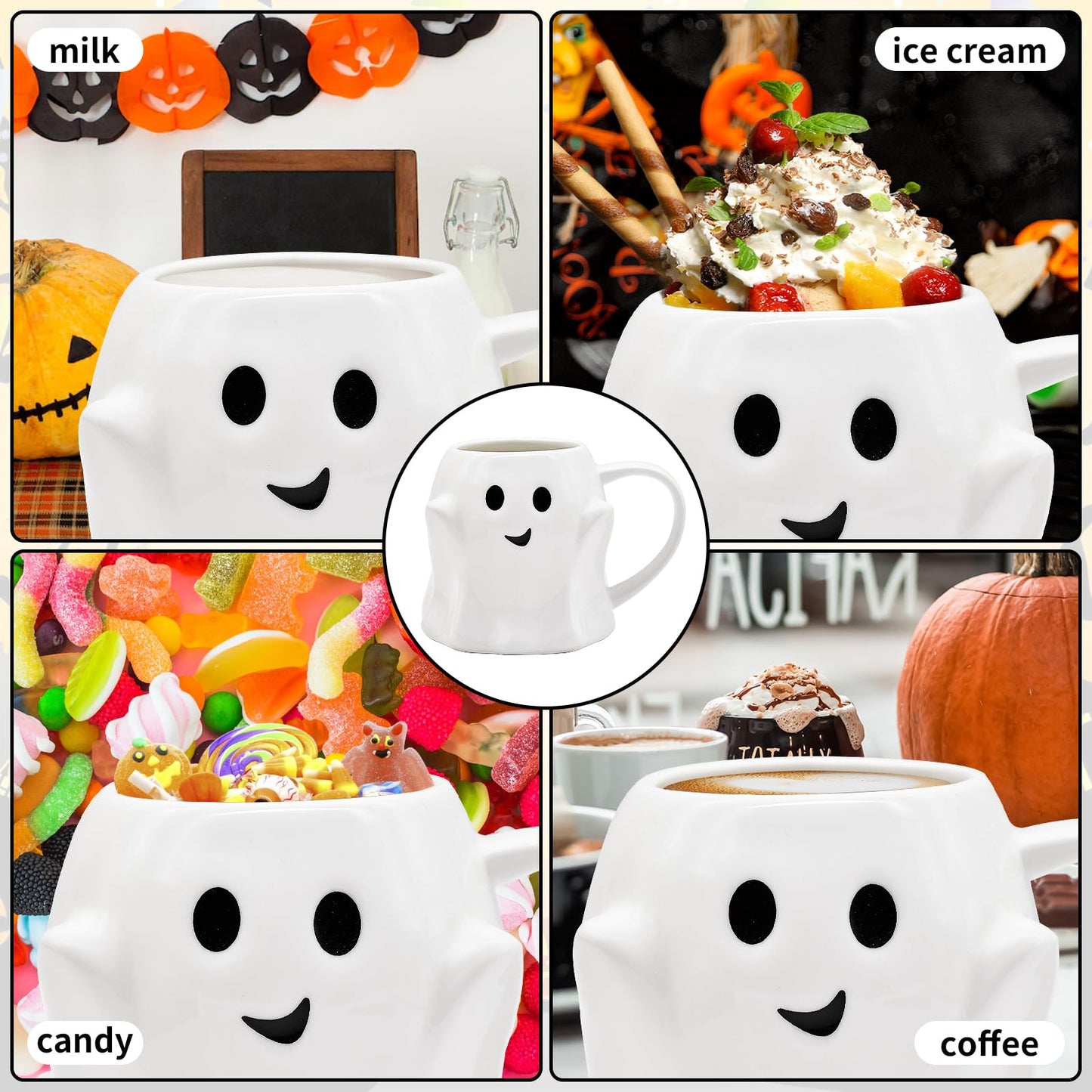 14 oz Halloween Ghost Coffee Mug - Cute Ceramic Ghost Pattern Ghostface Mug Coffee Cup Halloween Accessories Birthday Gifts for Kids Adult (white)