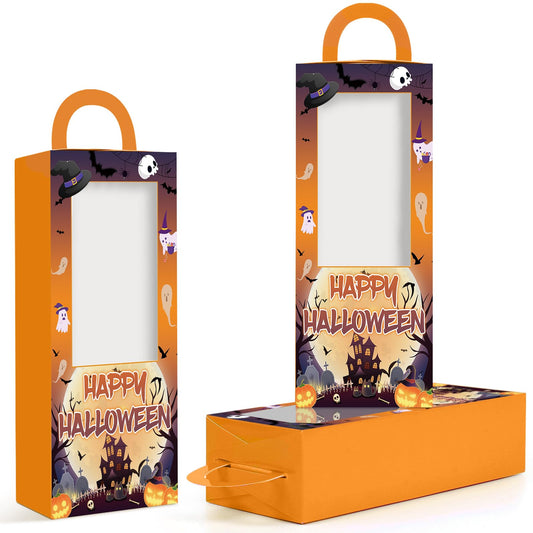 12PCS Halloween Party Favor Boxes Trick or Treat Gift Candy Boxes Happy Halloween Goodie Bag for Birthday Party Decor Supplies (4.8 x 4.8 x 9.5 in)