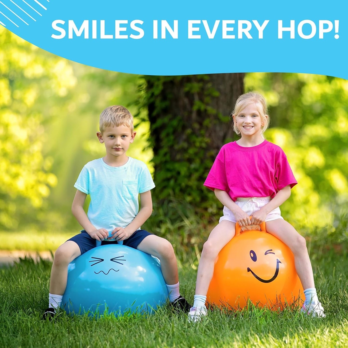 Xino Sports Hopping Ball for Kids, Teens & Adults - Fun Bouncy Ball with Handle, Durable and Safe Hopper, Indoor and Outdoor Toy for Jumping & Exercise (Orange, 22 Inch Diameter)