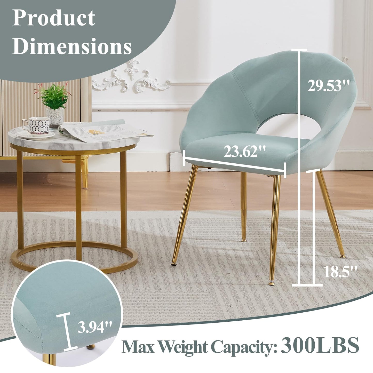 YDcosyfy Modern Small Accent Chair Set of 2, Comfy Velvet Vanity Chair with Shell Back & Golden Metal Legs, Decorative Chair no Wheels for Living Room, Makeup Room, Bedroom, Green