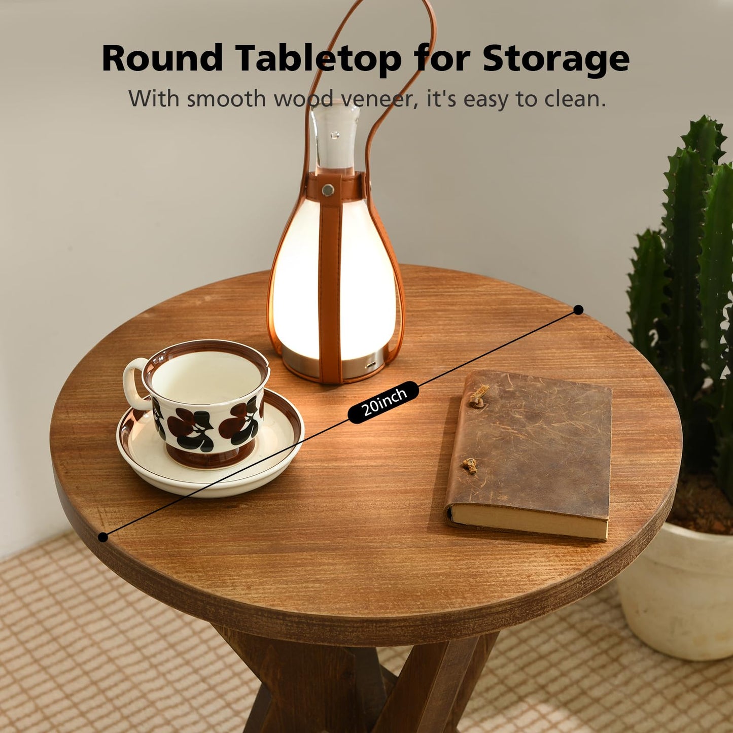 Ahokua Farmhouse End Table Set of 2 with Solid Wood Crossed Legs Round Boho Side Table Mid Century Modern Side Table Small Accent Table for Small Space Stable Nightstand for Living Room, Natural Wood