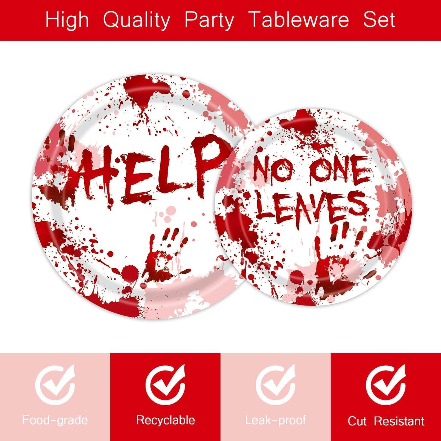 96Pcs Scary Halloween Party Plates Supplies Blood Splatter Party Tableware Sets Decorations Zombie Vampire aunted House Birthday Disposable Paper Plates Napkins Forks Serves 24