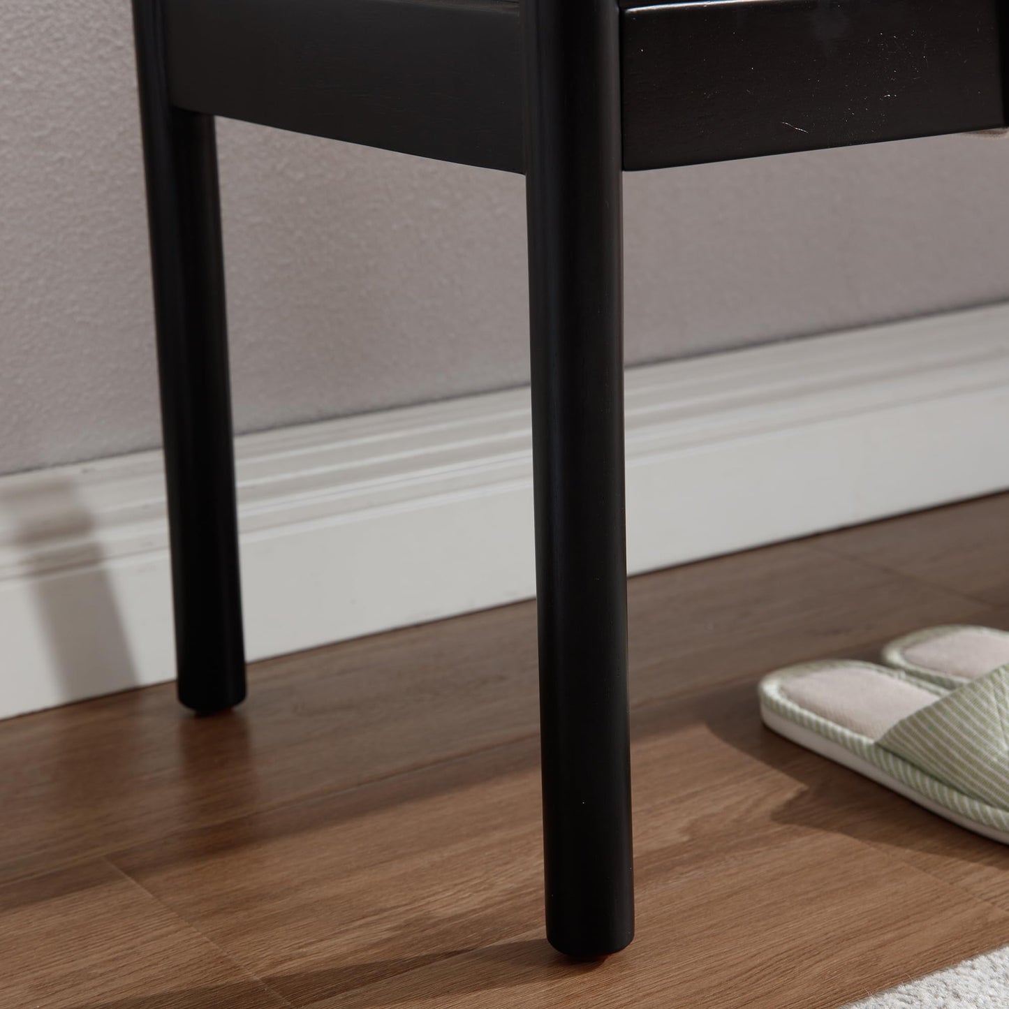 48" Upholstered Bench for Bedroom End of Bed, Linen Entryway Bench for Living Room, Dining Bench with Padded Seat and Black Wooden Legs for Kitchen Bedroom/Indoor/Hallway, Beige
