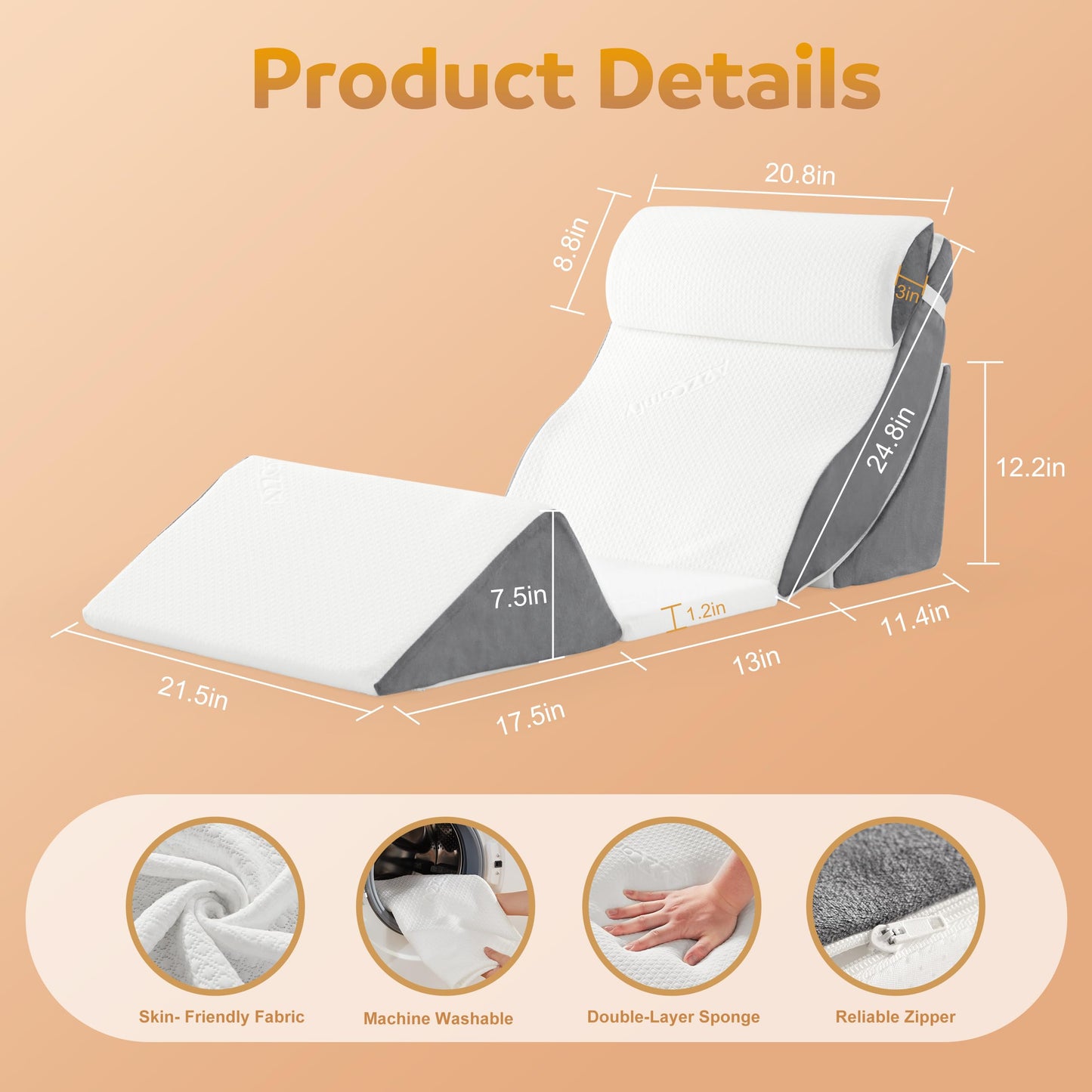 A2ZCOMFY 5PCS Orthopedic Bed Wedge Pillow Set for After Surgery, Memory Foam for Sleeping, Rotator Cuff Post Surgery, Sit Up Pillow for Shoulder and Back Support