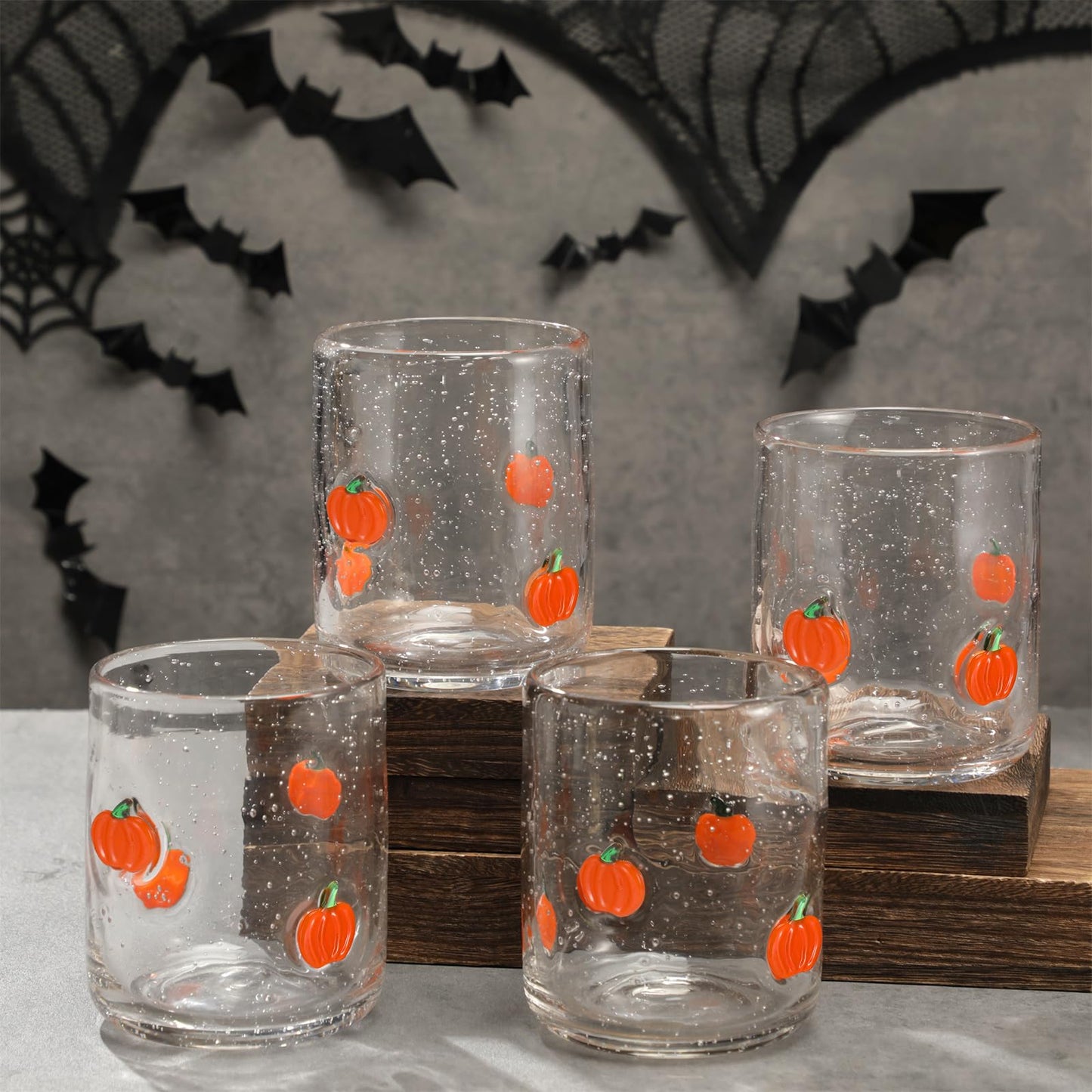Widecook 4 PCS Pumpkin Icon Juice Glasses Cup Set - Orange Pumpkin Stemless Drinking, Wine, Water, Coffee Glass Cup Bulk for Fall Holiday Birthday Party Supplies & Gift