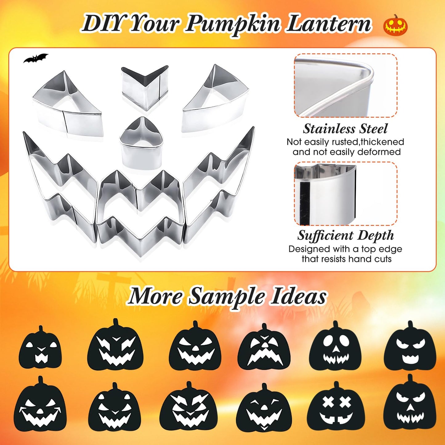 Winnerwhy 48 Pcs Halloween Pumpkin Carving Kit Pumpkin Carving Tools 24 Pcs Stainless Steel Pumpkin Carving Stencils, 6 Gut Buckets, Easy Safe 18 Carving Tools Set for Halloween Decorations