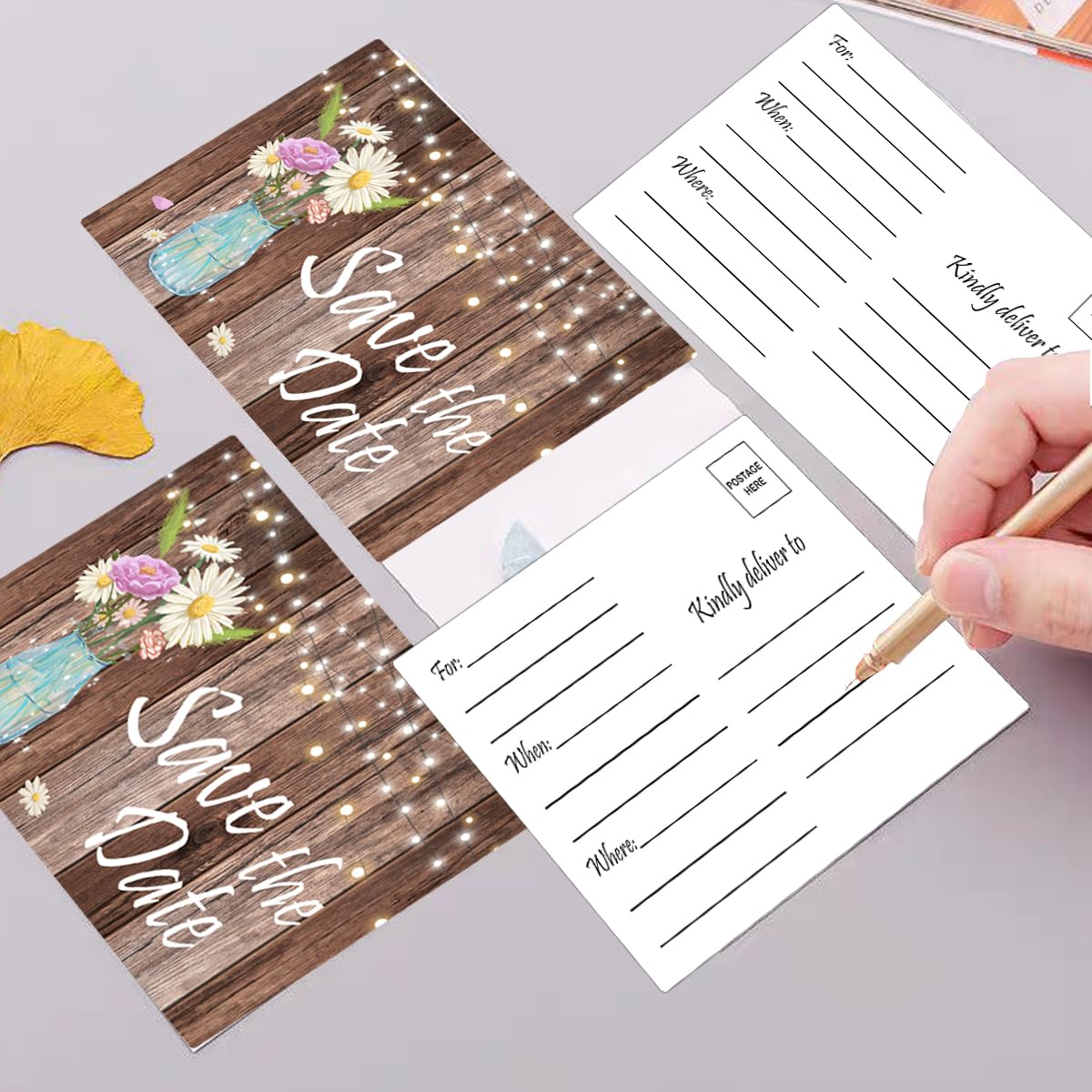 4" x 6" Rustic Save The Date Postcards 50pcs Birthday Invitation Event Reminder Cards Wedding Invitation Cards with Mailing Side for for Wedding, Engagement, Anniversary, Baby Shower, Birthday Party